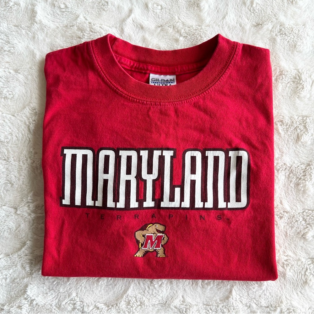 Vintage University of Maryland Shirt Tee Youth XL Red Spell Out Terps Terrapins